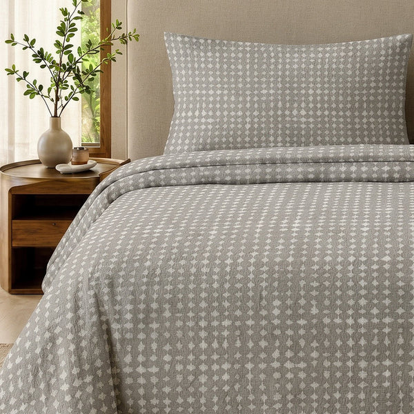 3 Piece Printed Bed Sheet – Taupe Dots