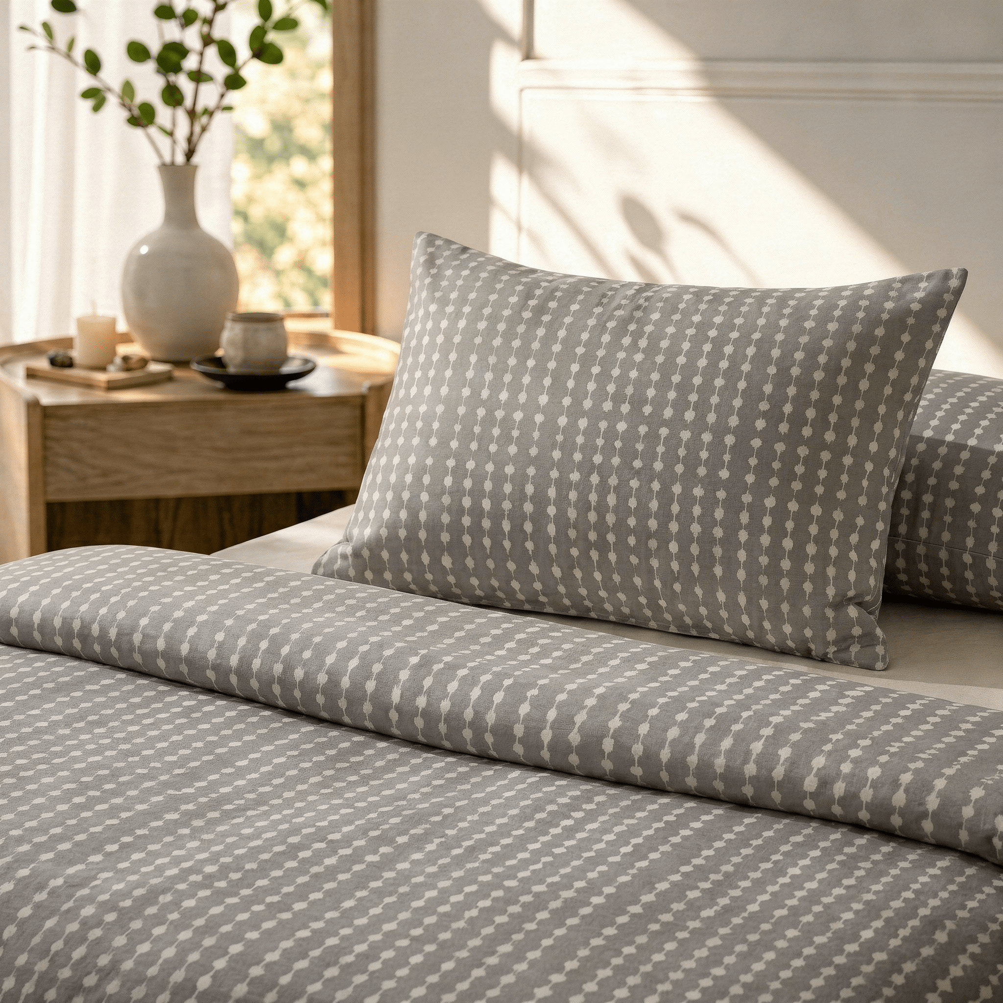 3 Piece Printed Bed Sheet – Taupe Dots