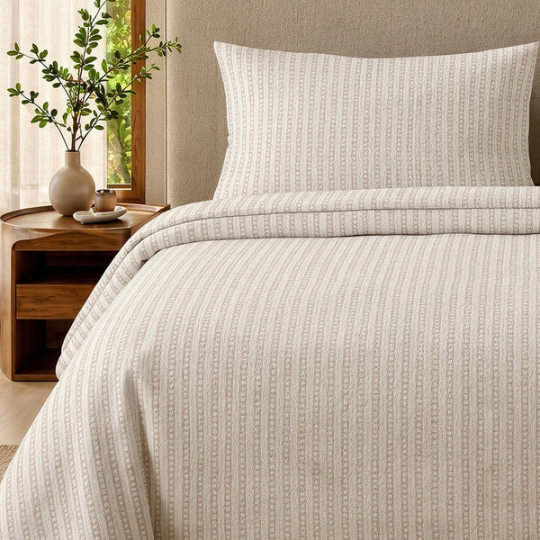 3 Piece Striped Bed Sheet – Sand Pinstripe